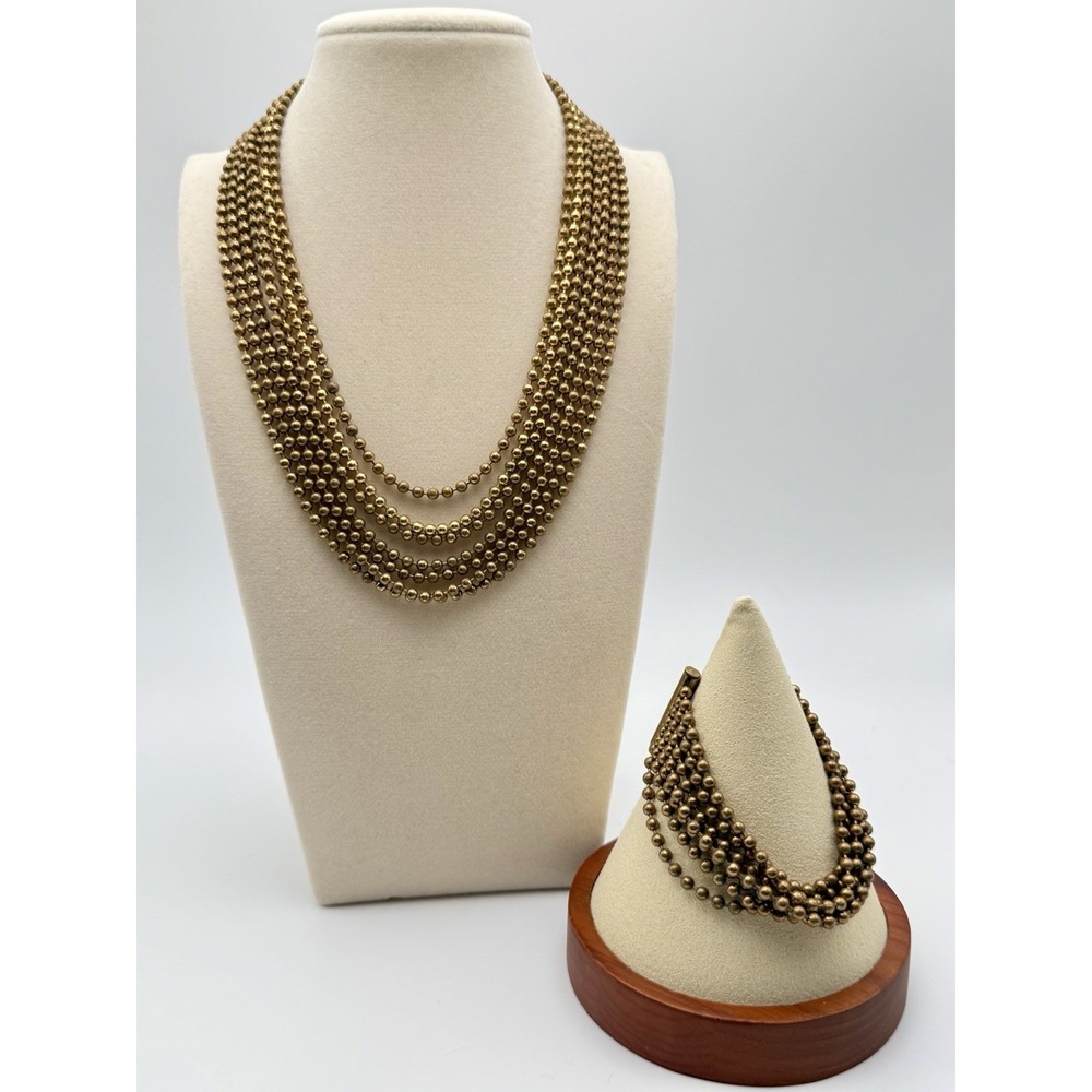 Vintage Coro Art Deco brass ball chain 7 strand choker necklace and bracelet